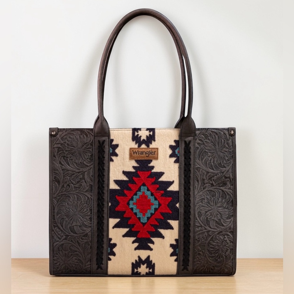 Wrangler Knitted Southwest Tapestry & Tooled Extra Large Black Tote Bag *NEW*